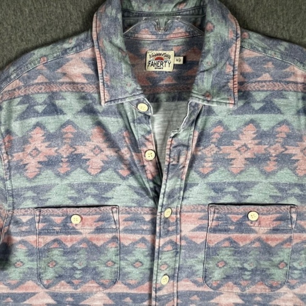 Faherty Brand Mens M Doug Goodfeather S/S Seasons Shirt Aztec Southwest